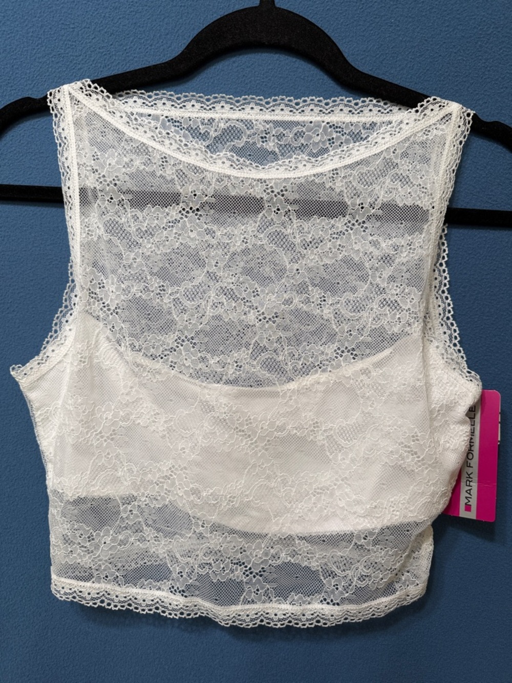 Lace Cropped Tank Top - White New Size M